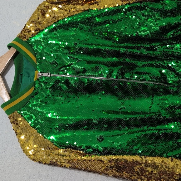 Daisy Green And Gold Mardi Gras Inspired Varsity Semi Cropped Jacket Size 2X - Picture 3 of 11